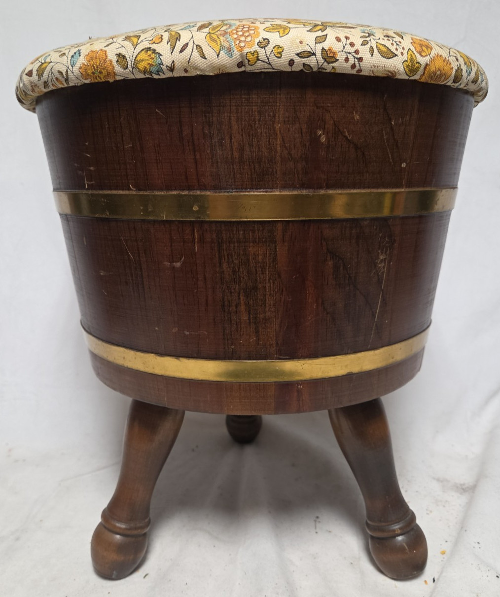 Vintage 3-Legged Banded Mini Half Barrel Keg-Style Sewing Stool