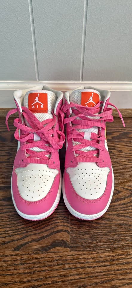 Air Jordan 1 Mid 'Pinksicle / Safety Orange' Sneakers (pink/white)