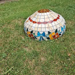 Tiffany-Style Stained-Glass Lamp Shade (dome, jeweled band)