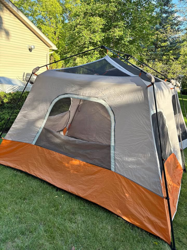 Orange/Gray Cabin Camping Tent (~6 Person)